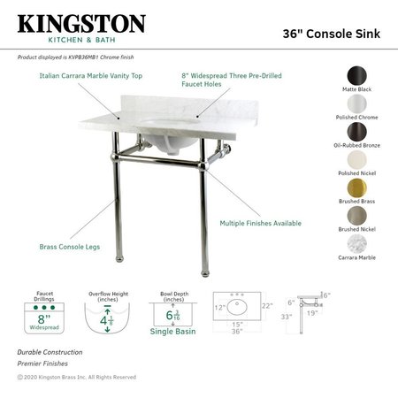 Kingston Brass 36X22 Carrara Marble Vanity Top W/Brass Feet Combo, Carrara Marble/Blk KVPB36MB0